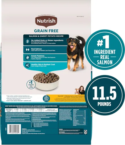 Vista 3 de Nutrish Alimento seco para perros con receta de salmón y batata sin granos, bolsa de 11.5 libras, el embalaje puede variar (Rachael Ray) Made with