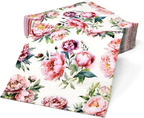 Vista 5 de Gift Boutique 100 servilletas de cóctel de peonía de rubor desechables de papel de decoupage flor postre servilleta para primavera verano vajilla