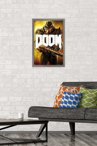 Vista 2 de Doom - Póster de pared marino, 22.4 pulgadas de largo x 14.7 pulgadas, versión enmarcada en madera de granero