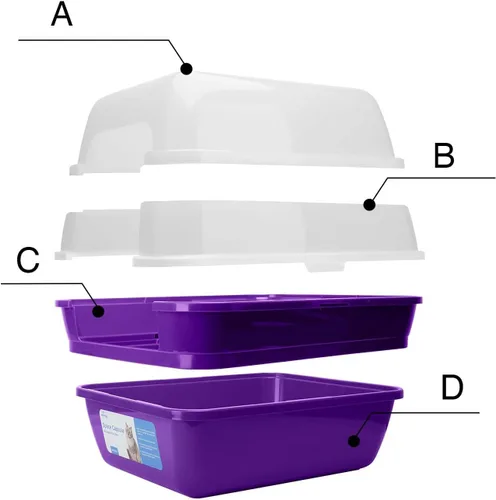 Vista 3 de Caja de arena para gatos Petfamily, caja de arena grande plegable jumbo con techo y tapa transparente (morado)