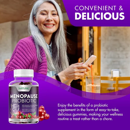 Vista 8 de Suplementos de menopausia para mujeres, gomitas probióticas para la menopausia, alivio de la menopausia para mujeres para sofocos, sudores nocturnos