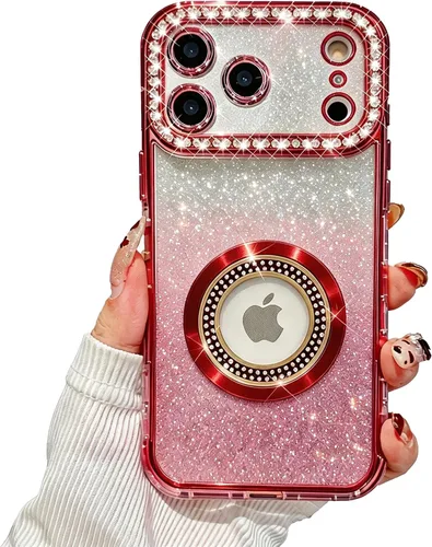 Vista 17 de Losin Funda magnética compatible con iPhone 15 Pro Max con purpurina compatible con MagSafe Funda de lujo con diamantes de imitación con logotipo