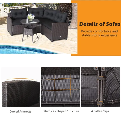 Vista 8 de Tangkula Juego de sofá modular de 4 piezas, media luna para todo tipo de clima, juego de muebles de patio esquineros resistentes con mesa auxiliar