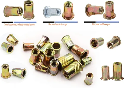 Vista 2 de LBY Kit surtido de 170 tuercas remachables de acero al carbono, M4/M5/M6/M8 (cabeza avellanada pequeña y mitad hexagonal), acero al carbono chapado
