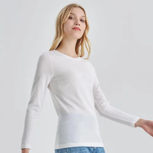 Vista 3 de 100% lana merino capa base mujer suave térmica manga larga camisa diaria Crema natural