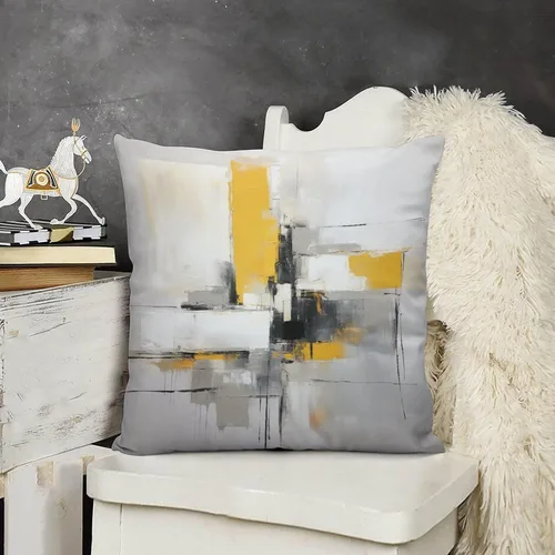 Vista 13 de Funda de almohada de 12 x 12 pulgadas, pintura abstracta en amarillo, gris y blanco, funda de cojín para sofá al aire libre, decoración moderna