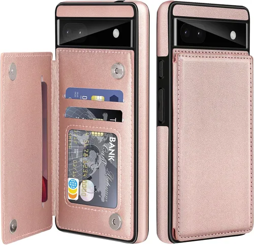 Vista 14 de Bizzib para Google Pixel 6A Funda de cuero tipo cartera con tarjetero, cubierta tipo libro con pata de pie, cierre magnético, funda protectora a