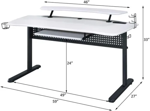 Vista 3 de Acme Vildre - Mesa de juegos de madera con puerto USB en blanco y negro Negro y amperio; acabado blanco