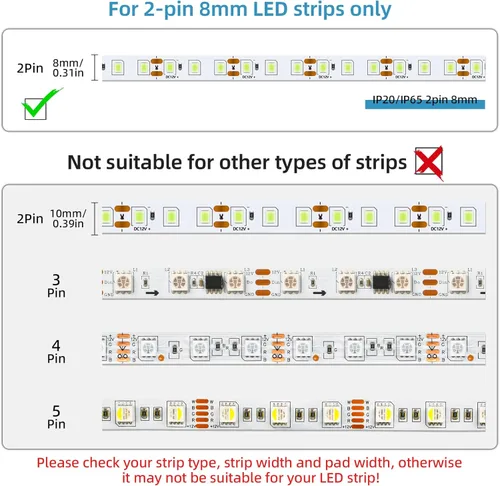 Vista 5 de RGBZONE 10 conectores de tira LED de 2 pines, 0.315 in de ancho, sin cables, sin cables, sin soldadura, conector rápido para tiras de luz LED de un