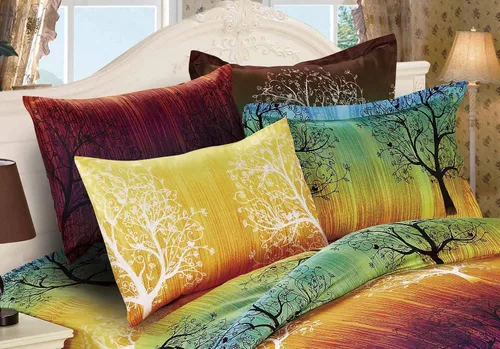 Vista 3 de Swanson Beddings Juego de cama de 7 piezas con diseño de árbol de arco iris: funda de edredón y tres pares de fundas de almohada