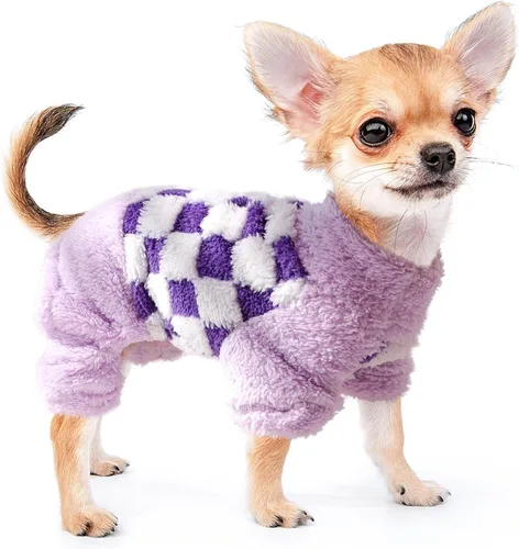 Vista 14 de Sebaoyu Pijamas de cuello redondo para perros pequeños, suéter de forro polar para perros, ropa de invierno linda y pequeña para cachorros Gris