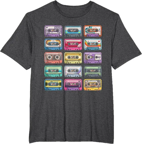 Vista 67 de Vintage Cassette Tapes Collection 80's 90's Music Mixtape T-Shirt Asphalt Grey