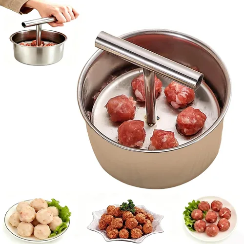 Vista 9 de Molde de albóndigas de acero inoxidable para cocina, prensa antiadherente de 6/12 agujeros para pavo uniforme, bolas de verduras y postres