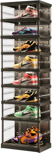 Vista 10 de EHAMILY - Organizador y almacenamiento de zapatos de 3 niveles, 6-12 pares, plegable, para armario, cajas de zapatos apilables de plástico