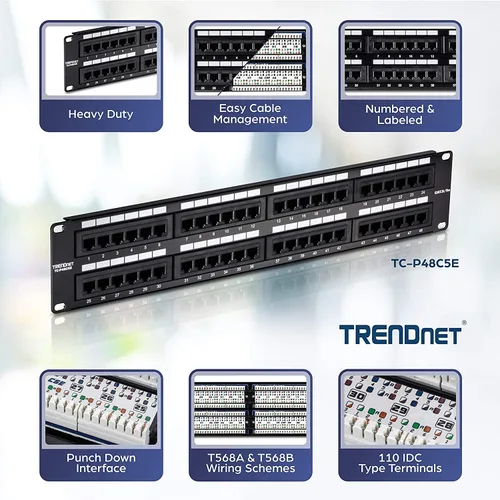 Vista 11 de Parche de panel de 8 puertos Cat5/5e TRENDnet para montar en pared o estanterías, sin blindaje