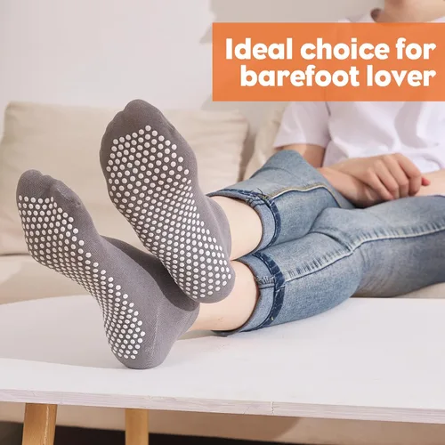 Vista 8 de 12 pares de calcetines de agarre de pilato para mujer, calcetines de yoga antideslizantes con agarres, calcetines de hospital, calcetines de tobillo