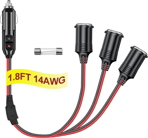 Vista 7 de Divisor de enchufe para encendedor de cigarrillos de 12 V, divisor de 12 voltios, 2 enchufes de 1.25FT, divisor de enchufe para coche, adaptador
