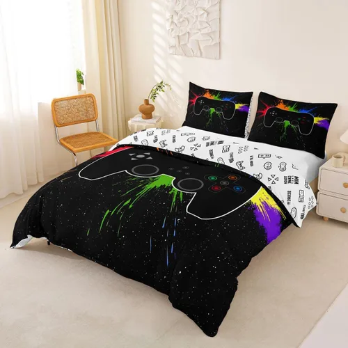 Vista 6 de Erosebridal - Ropa de cama para adolescentes y niños, estampado de control de videojuegos, funda de edredón tamaño individual, 2 piezas con 1 funda