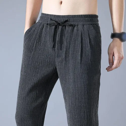 Vista 4 de JEShifangjiusu Pantalones deportivos para hombre, pantalones deportivos de seda de hielo, pantalones largos de yoga elásticos con cordón para correr