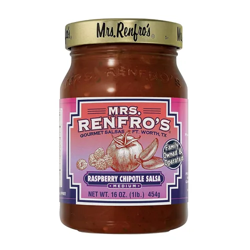 Vista 5 de Mrs. Renfro's Salsa de chipotle de frambuesa, tarro de 16 onzas (paquete de 1) – Salsa gourmet dulce y ahumada sin gluten con frambuesas y pimientos
