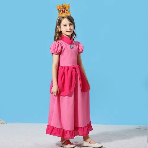 Vista 6 de LOEL Disfraz de melocotón de príncipes para niñas, disfraz de princesa melocotón para niña, disfraz de Hawlloween con accesorios
