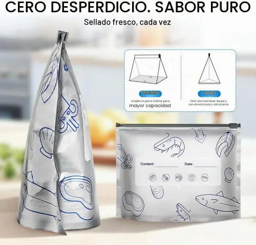 Vista 5 de 2026 Nuevas Bolsas de Almacenamiento Sellables de Aluminio Reutilizables, Bolsas de Zipper de Vacío Reajustables con Etiqueta y Cierre