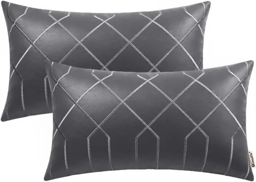 Vista 22 de BRAWARM Fundas de almohada de cuero 16 X 16 pulgadas, paquete de 2 fundas de almohada de cuero sintético negro, fundas de almohada decorativas