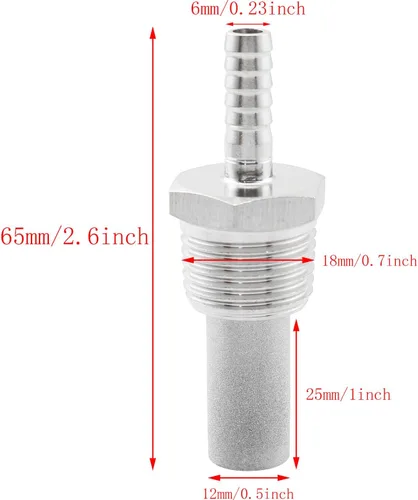 Vista 4 de Aeration Stone TAODAN - Piedra de difusión de acero inoxidable 316 de 2.0 micrones, piedra de oxígeno NPT de 1/2 pulgada