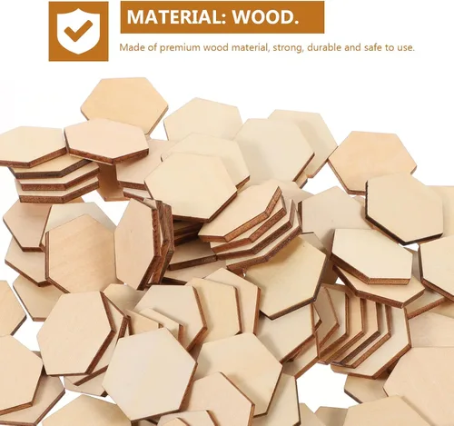 Vista 7 de MAGICLULU 100 piezas de madera sin terminar hexágono hexágono de madera sin acabar, rebanadas de madera sin terminar para proyectos de manualidades