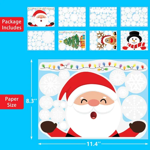 Vista 2 de Funnlot Calcomanías navideñas para ventana, 262 piezas: multicolor, modernas, contemporáneas calcomanías de vinilo para ventanas, vidrio