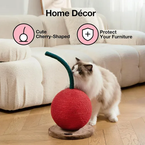 Vista 7 de VETRESKA Cherry Poste Rascador para Gatos, 22.64" de Alto Rascador para Gatos con Bola de Cuerda de Yute, Poste Rascador Vertical para Gatos