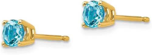 Vista 2 de Pendientes de oro amarillo macizo de 14 k de 0.157in con topacio azul de 0.157in