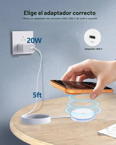 Vista 7 de Paquete de 2 cargadores inalámbricos magnéticos, almohadilla de carga rápida de 15 W con adaptador de enchufe PD de 20 W, cable USB C de 5 pies