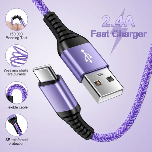 Vista 8 de Cable USB C S25 Ultra Samsung [2 unidades, 3 pies] USB A a USB C Cable de carga Fast Charging Cord Type C Compatible with Galaxy S26 Ultra S25 FE