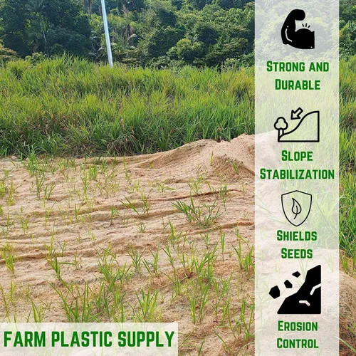 Vista 2 de Farm Plastic Supply - Control de erosión de yute - 4' x 225' - Manta de malla para ahorro de suelo, red de yute para control de erosión, manta