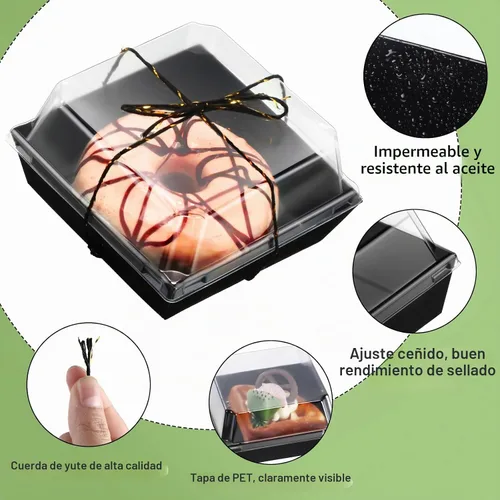 Vista 3 de Jetec Paquete de 50 Cajas de Charcutería con Tapas Transparentes y Cuerda de 4 Pulgadas Cajas Desechables Cuadradas para Postres con Tapas para Negro