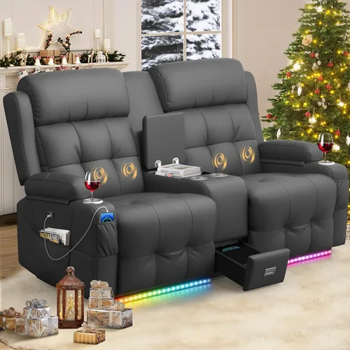 Vista 20 de Sofá de Dos Plazas Reclinable, Sofá Reclinable de Masaje con Gran Capacidad de Peso, Silla de Dos Plazas para RV en Liquidación con Consola, USB