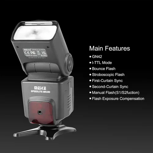 Vista 4 de Meike MK430N TTL Flash de cámara Speedlite con pantalla LCD compatible con cámaras Nikon D7100 D5300 D5200 D3500 D3100 D600 D800 D3200 D90 D80 D300