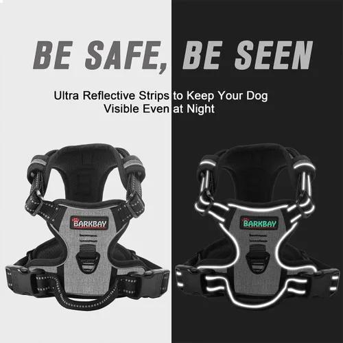Vista 22 de BARKBAY - Arnés para perro sin tirones con clip frontal, material resistente y reflectante, asa de fácil control para pasear perros grandes