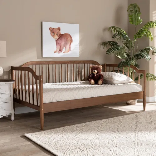 Vista 2 de Baxton Studio Parson Classic Mid-Century - Sofá cama de madera con acabado marrón nogal, tamaño individual