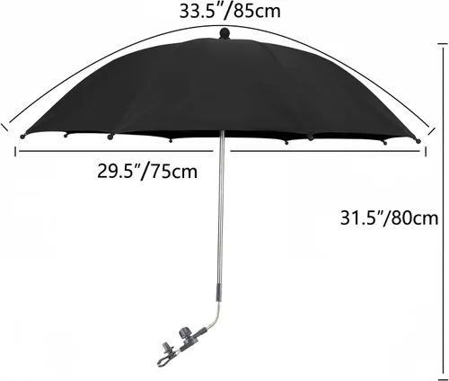 Vista 2 de Paraguas para cochecito de bebé con abrazadera universal ajustable, sombrilla a prueba de sol para niños con clip UPF 50+, ideal para cochecitos