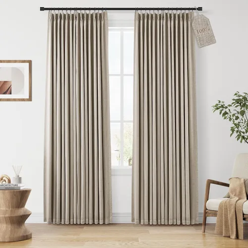 Vista 29 de Nanspring Cortinas plisadas de lino 100% opacas de 96 pulgadas de largo Natural