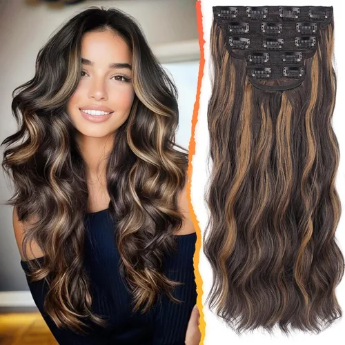 Vista 16 de BARSDAR Extensiones de cabello ondulado con clip negro marrón - 14 pulgadas, extensiones de cabello corto ondulado con clip para mujer - 5 piezas