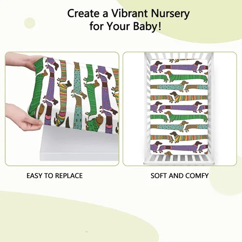 Vista 6 de Sábanas bajeras ajustables para cuna con temática de amantes de los perros, sábanas portátiles para cuna, suaves y elásticas, sábanas para cuna