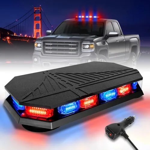 Vista 8 de HLauto Barra de luces estroboscópicas de emergencia 406D en la azotea, 102 LED ámbar mini faro de seguridad intermitente barra de luces de tráfico