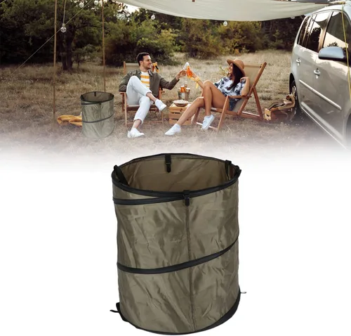 Vista 4 de Cubo de basura plegable, resistente al agua, tela Oxford, anillos de acero reforzados, para camping, papelera plegable, portátil, plegable