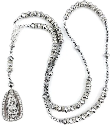 Vista 7 de Western Peak Virgen María María Señora de Guadalupe Rhinestone Cristal de Cristal de Cristal Rosario Rosario Negro