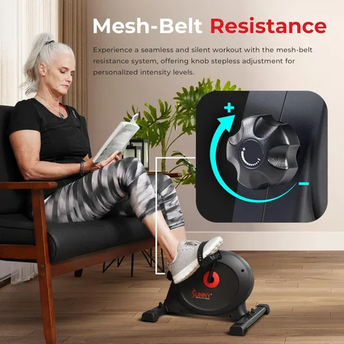 Vista 5 de Sunny Health & Fitness Smart Under-Desk Bike Exerciser, Low-Impact Cardio Cycling Equipment for Home/Office, Mini Paddler for Arm/Leg Mobility