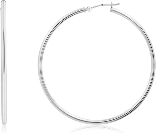 Vista 12 de Solid 10K or 14K Gold 12MM to 50MM Hoop Earrings for Women 10K oro blanco