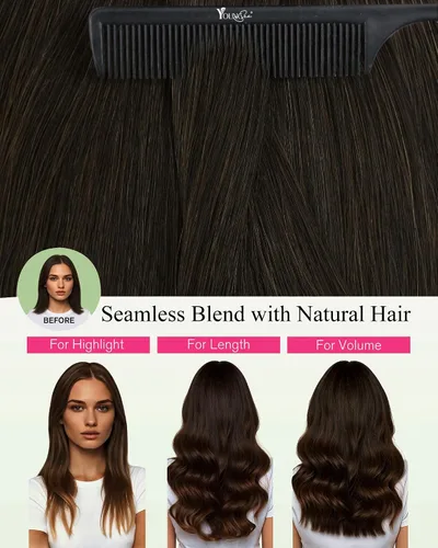 Vista 13 de YoungSee Extensiones de Cabello Humano con Cinta Balayage Extensiones de Cabello con Cinta Marrón Oscuro Extensiones de Cabello con Cinta Ombre
